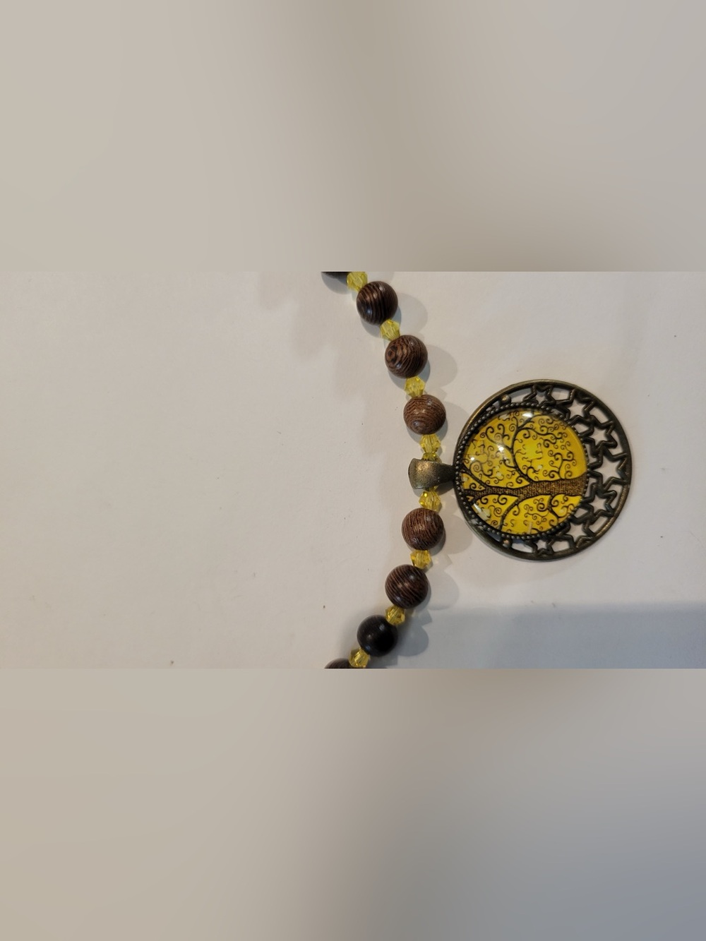 Handcrafted Yellow and Brown Beaded Pendant Necklace - Unbranded